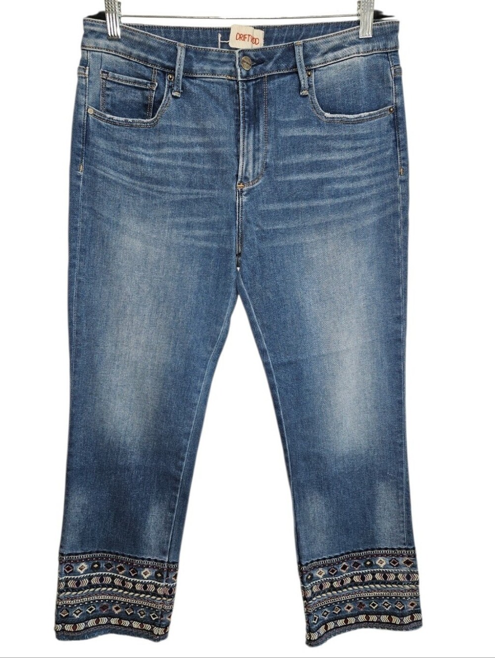DRIFTWOOD Denim Embroidered Jeans Colette Ankle Cuff Women's Size 31 - Picture 2 of 14